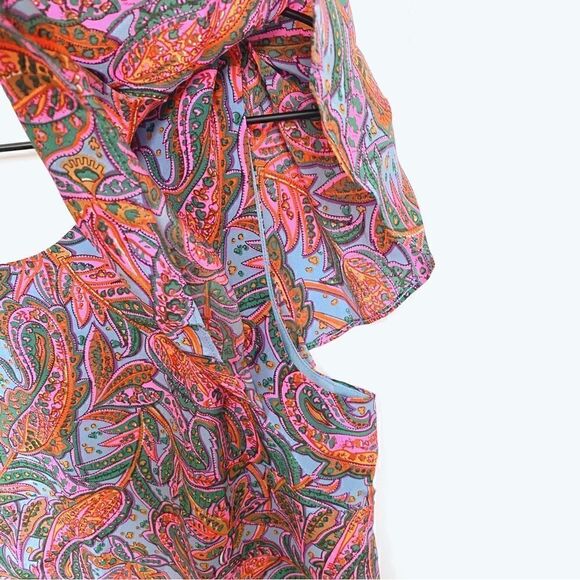 J. Crew Silk Paisley Print Mini Dress Short Sleeve Ruffles Pink Blue Green 8 - Picture 9 of 12